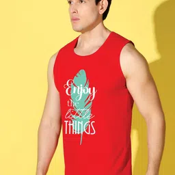 WOOSTRO Pack Of 2 Printed Combed Cotton Gym Vests VWS26(ALONE YELLOW)(ENJOY RED) image 5