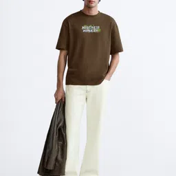 MISCHIEF MONKEY Typography Printed Round Neck Drop-Shoulder Pure Cotton Oversized T-shirt image 3