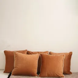 SANSKRUTIHOMES Peach-Coloured Set of 5 Velvet Square Cushion Covers-picture-27