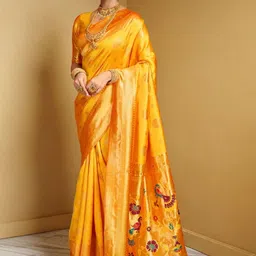 Mitera Woven Design Zari Silk Blend Paithani Saree-picture-15