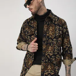 VASTRADO Ethnic Motifs Printed Double Pocket Corduroy Classic Slim Fit Cotton Shirt-picture-34