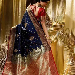 bigben textile Ethnic Motifs Zari Silk Blend Banarasi Saree image 5