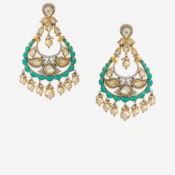 kushal's fashion jewellery Kushal's Fashion JewelleryGreen Victorian-Plated Classic Kundan Drop Earrings image 3