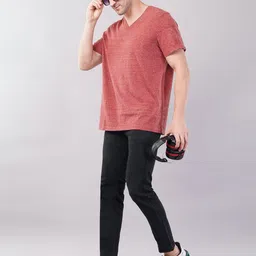 Moda Rapido Men Solid V-Neck Cotton T-shirt image 3
