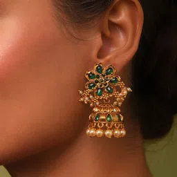 JAYPORE Turquoise Studded Dome Shaped Jhumkas-picture-20