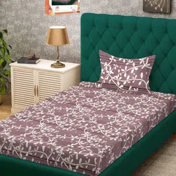 Myntra Elegant Homes Purple & White Floral 300 TC Single Bedsheet with 1 Pillow Covers-image-34