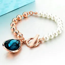 Shining Diva Fashion Gold-Plated Artificial Stones Studded & Beaded Elasticated Bracelet-image-68