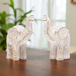 Golden Peacock Gold-Toned & White 2 Pieces Birds And Animals Elephant Showpieces-image-27