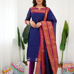 Vastukala Women Ethnic Motifs Printed Festive Cotton Straight Kurta With Dupatta-picture-31