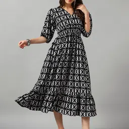 Raiyani Fashion Print Puff Sleeve Crepe Fit & Flare Midi Dress-image-78