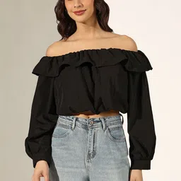 SHOWOFFFF Off-Shoulder Ruffles Crop Top image 3