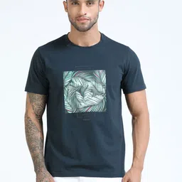 COOL COLORS Men Slim Fit Floral Printed Round Neck Cotton T-shirt-image-63