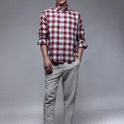 Paper Cut Oversized Checked Cotton Spread Collar Casual Shirt-image-59