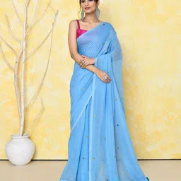 Piyari Fashion Ritu Solid Mirror Work Saree-image-23