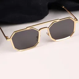 SPADEACES Unisex Grey Lens & Gold-Toned Aviator Sunglasses GOLD BLACK HEXAGUN -359-picture-26