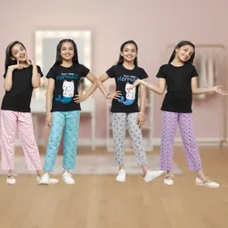 YK Girls Pack Of 4 Printed Cotton Lounge Pants-picture-29