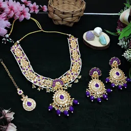 VATSALYA creation Rhodium-Plated Artificial Stone Studded Jewellery Set image 1
