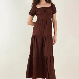 Aayu Women Square Neck Puff Sleeve Maxi Empire Dress-image-5