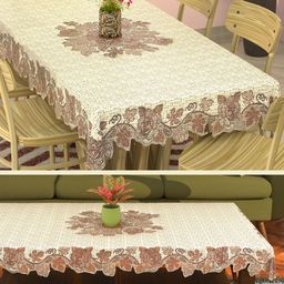 Myntra Elegant Homes Cream-Coloured Set of 2 Floral Waterproof Cotton 6-Seater Table Cover with Embroidered-picture-5