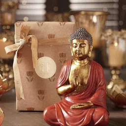 Pure Home and Living Gold-Toned & Red Antique Sitting Buddha Idol Showpiece-image-52