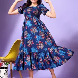 STARWORD Floral Printed Square Neck Cotton Fit & Flare Dress-picture-26