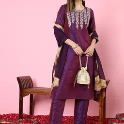 Anouk Rustic Women Floral Embroidered Regular Gotta Patti Pure Cotton Kurta with Trousers & With Dupatta image 2