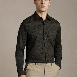 Louis Philippe Slim Fit Printed Spread Collar Long Sleeves Pure Cotton Formal Shirt-image-29