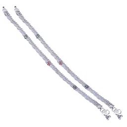 Vighnaharta Rhodium-Plated Artificial Stones Studded Anklets-picture-35
