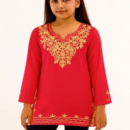 BlueWears Ethnic Motifs Embroidered V-Neck Thread Work Thread Work Kurti image 5