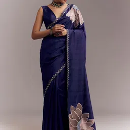 KALKI Fashion Floral Embroidered Silk Blend Designer Saree image 4