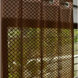 UrbanArts Coffee Brown Set of 2 Embroidered Sheer Window Curtain image 4