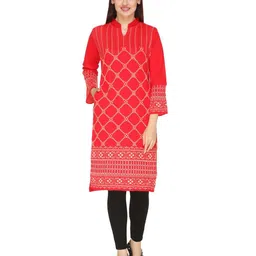WOOL 4U Women Printed Bell Sleeves Thread Work Woollen Kurta-picture-17