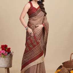 SHANVIKA Ethnic Motifs Printed Pure Cotton Saree image 5