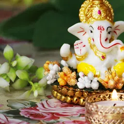 MISS PEACH White & Yellow Small Lord Ganesha Showpiece-picture-29
