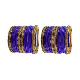 LLL FASHION Set Of 40 Blue Glass Artificial Stones & Beads Bangle image 2