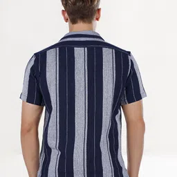 Celio Men Classic Regular Fit Vertical Striped Cuban Collar Cotton Casual Shirt image 5