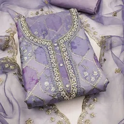 HERE&NOW Embellished Organza Unstitched Dress Material-picture-34