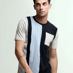 Estilocus Men Colourblocked Round Neck Cotton T-shirt-image-45