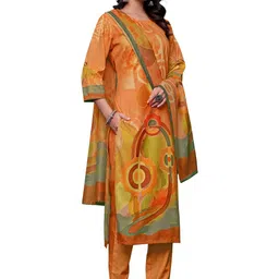 PARVOTSAV Women Geometrical Printed Round Neck Kurta with Trousers & With Dupatta image 4