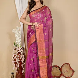 PuJoy Floral Zari Taant Saree-picture-57
