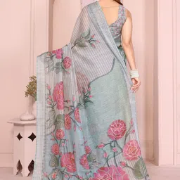 Mameraa Floral Printed Saree With Blouse Piece image 3