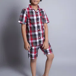 Biglilpeople Kids Checked Pure Cotton Night Suit-image-44