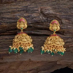 Kushal's Fashion Jewellery 92.5 Pure Silver Gold-Plated Stones Studded Dome Shaped Jhumkas-picture-41