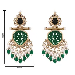 I Jewels Gold-Plated Kundan Studded And Pearls Beaded Teardrop Shaped Drop Earrings image 5