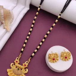Bhanu diam Artificial Stones Studded & Beaded Peacock Design Mangalsutra With Earrings-picture-28
