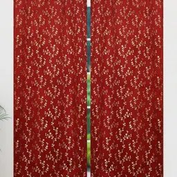 Kiara Creations Maroon & Beige Set of 2 Floral Room Darkening Window Curtain-image-29