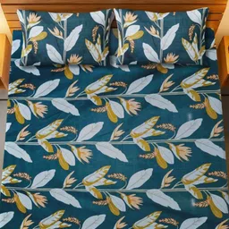 HARYANA HOOPS Teal & White Floral Printed 220 TC Queen Bedsheet Set 2.50m x 2.25m-image-43