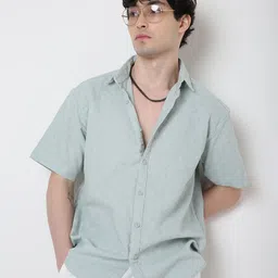 Blnk Men Oversized Fit Textured Spread Collar Cotton Casual Shirt-picture-31