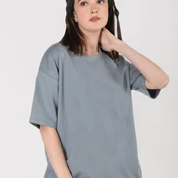 The Roadster Lifestyle Co. Women Solid Round Neck Cotton Oversized T-shirt-picture-28