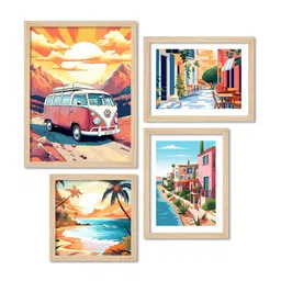 ArtVibes Brown & Blue 4 Pieces Wooden Painting Wall Arts-picture-22